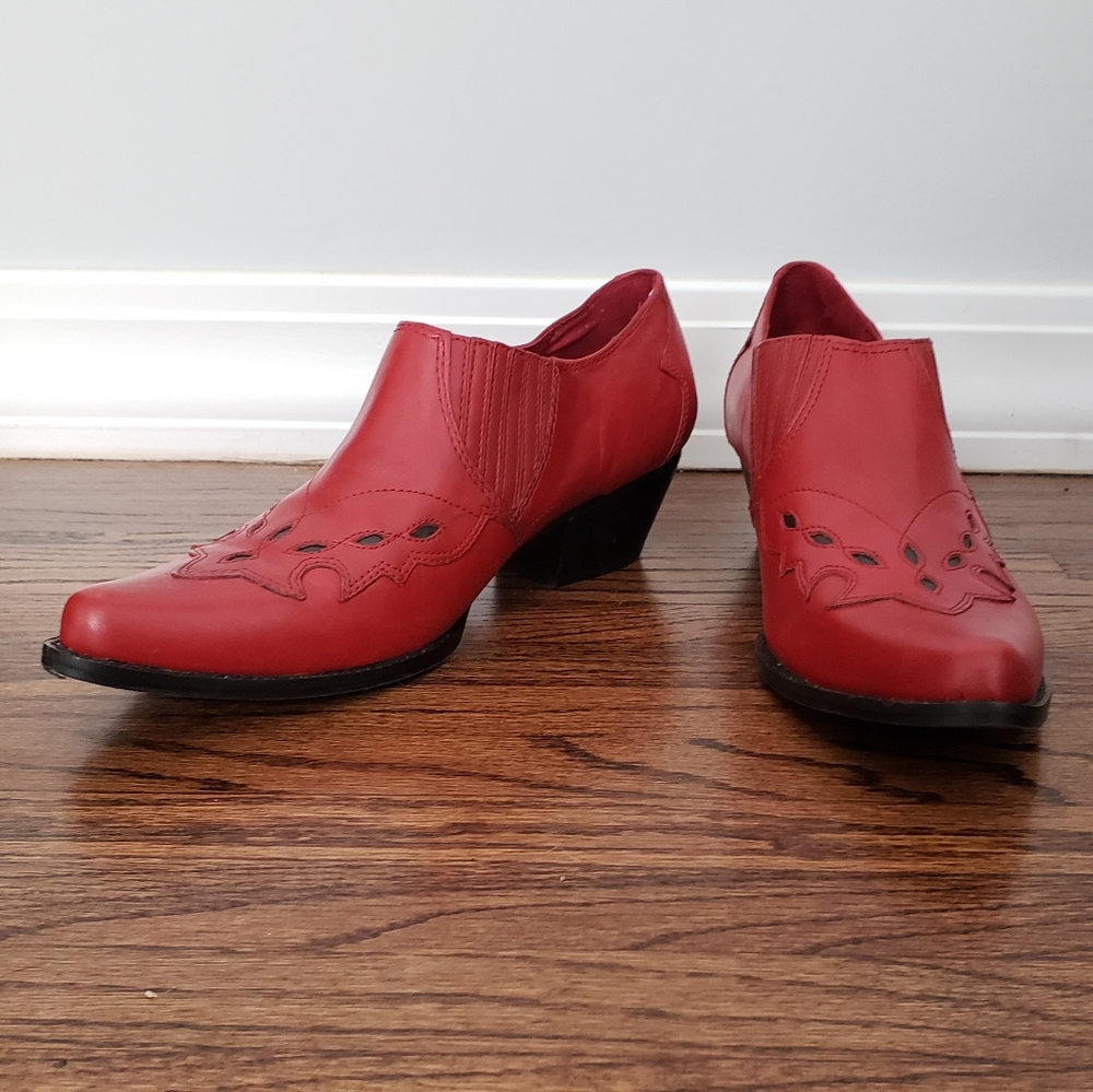 Women's Red Leather Cowboy Ankle Boots by Reba